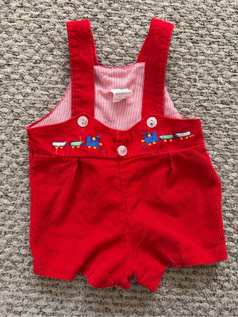 Red Corduroy Train Embroidered Romper 3-6 months*